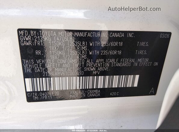 2T36DRBV6TC003093 2026 TOYOTA RAV4 White Engine compartment view