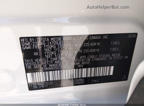 2T36DRBV9TC000589 2026 TOYOTA RAV4 White Vista del compartimento del motor