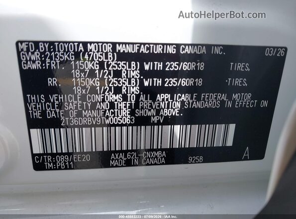 2T36DRBV9TW005063 2026 TOYOTA RAV4 White Вид підкапотного простору