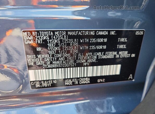 2T36DRBVXTC007521 2026 TOYOTA RAV4 Gray VIN կոդի պիտակի տեսք