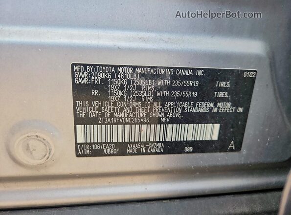 2T3A1RFV0NC265496 2022 TOYOTA RAV4 Silver Widok komory silnika