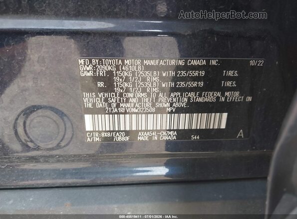 2T3A1RFV0NW323508 2022 TOYOTA RAV4 Blue ძრავის განყოფილების ხედი