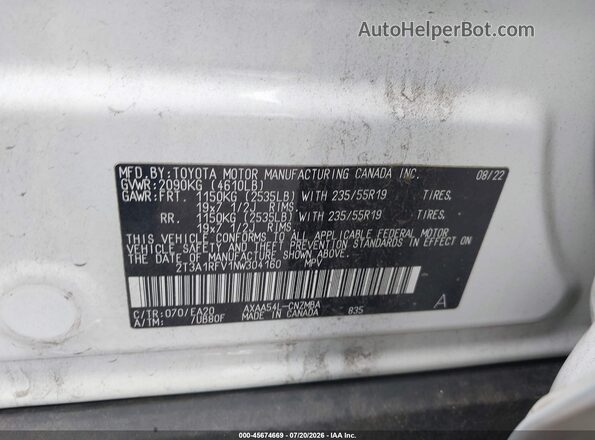 2T3A1RFV1NW304160 2022 TOYOTA RAV4 Белый Вид подкапотного пространства