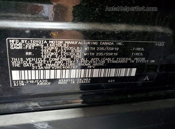 2T3A1RFV2RC406767 2024 TOYOTA RAV4 Black VIN կոդի պիտակի տեսք