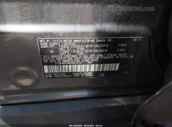 2T3A1RFV4KC041319 2019 TOYOTA RAV4 Серый Вид подкапотного пространства