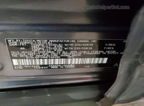 2T3A1RFV4MC146400 2021 TOYOTA RAV4 Угольный Вид наклейки с VIN-кодом