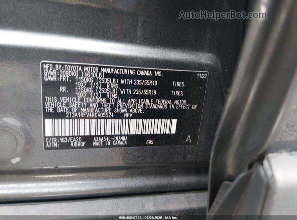 2T3A1RFV4RC405524 2024 TOYOTA RAV4 Gray Շարժիչի բաժամունքի տեսք