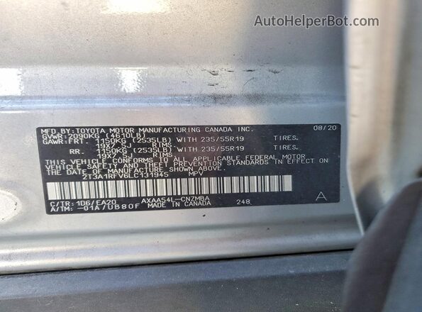 2T3A1RFV6LC131945 2020 TOYOTA RAV4 Silver Widok naklejki z numerem VIN