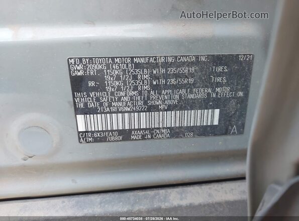 2T3A1RFV6NW249222 2022 TOYOTA RAV4 Gray Շարժիչի բաժամունքի տեսք
