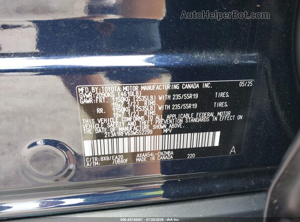 2T3A1RFV6SW552299 2025 TOYOTA RAV4 Blue Շարժիչի բաժամունքի տեսք