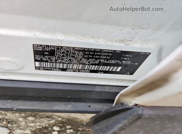 2T3A1RFV7MW148270 2021 TOYOTA RAV4 White VIN კოდის სტიკერის ხედი