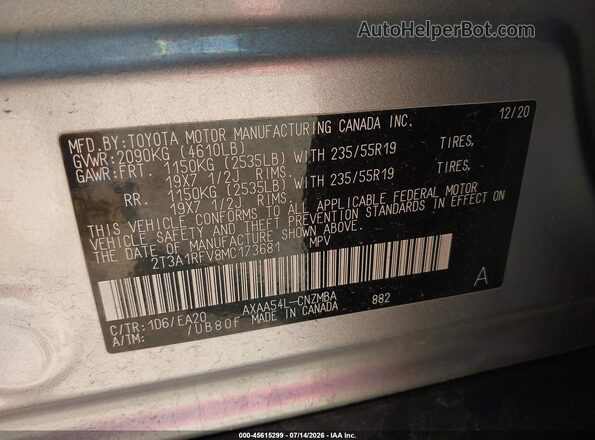 2T3A1RFV8MC173681 2021 TOYOTA RAV4 Серебряный Вид подкапотного пространства