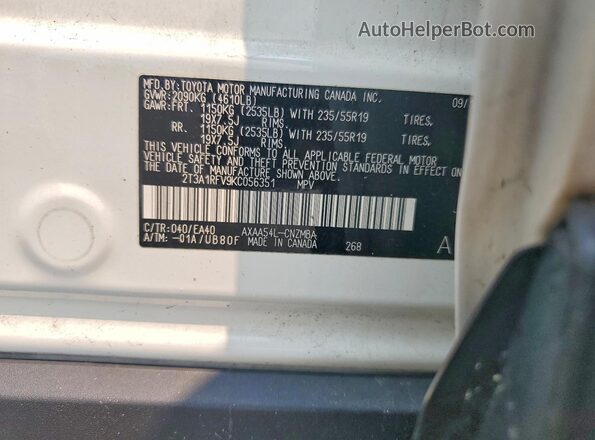 2T3A1RFV9KC056351 2019 TOYOTA RAV4 White VIN կոդի պիտակի տեսք