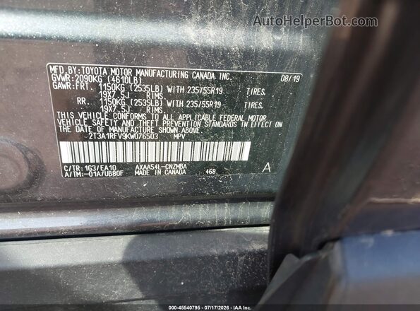 2T3A1RFV9KW076503 2019 TOYOTA RAV4 Gray Vista del compartimento del motor
