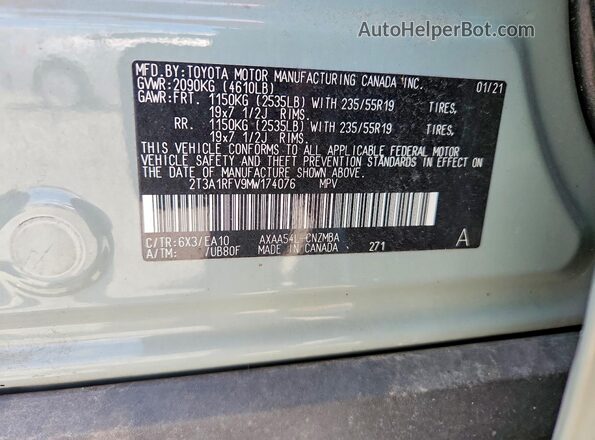2T3A1RFV9MW174076 2021 TOYOTA RAV4 Gray Вид наклейки з VIN-кодом
