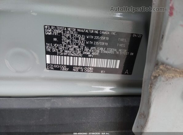2T3A1RFVXNW266282 2022 TOYOTA RAV4 Gray Engine compartment view