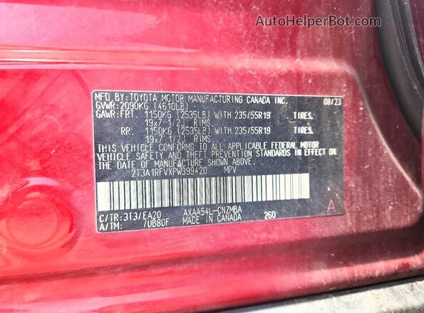2T3A1RFVXPW399420 2023 TOYOTA RAV4 Red Vista de la etiqueta del VIN