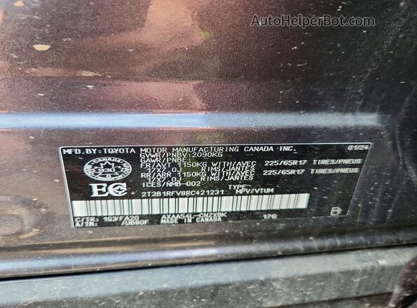 2T3B1RFV8RC421231 2024 TOYOTA RAV4 Gray Vista de la etiqueta del VIN