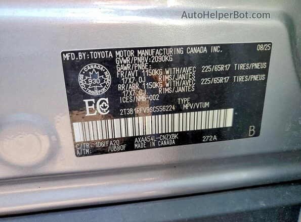 2T3B1RFV9SC556224 2025 TOYOTA RAV4 Silver VIN sticker view