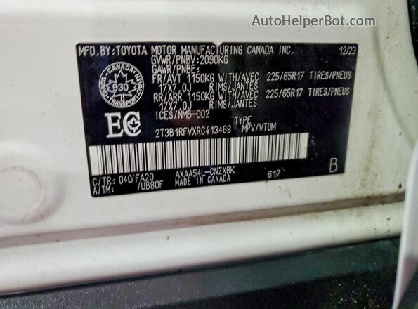 2T3B1RFVXRC413468 2024 TOYOTA RAV4 Белый Вид наклейки с VIN-кодом