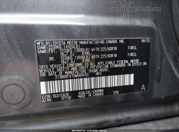 2T3B6RFV1SW089493 2025 TOYOTA RAV4 HYBRID Gray Շարժիչի բաժամունքի տեսք