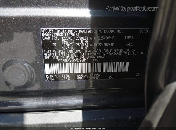 2T3B6RFV4RW079681 2024 TOYOTA RAV4 HYBRID Gray ძრავის განყოფილების ხედი
