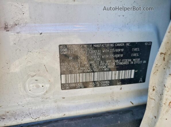 2T3B6RFV6RW047802 2024 TOYOTA RAV4 Белый Вид наклейки с VIN-кодом