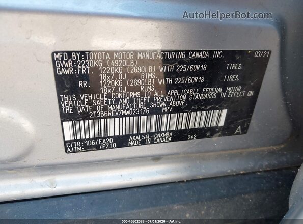 2T3B6RFV7MW023176 2021 TOYOTA RAV4 HYBRID Silver Շարժիչի բաժամունքի տեսք