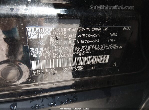 2T3B6RFV8MW023560 2021 TOYOTA RAV4 HYBRID Black Շարժիչի բաժամունքի տեսք