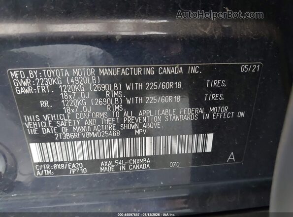 2T3B6RFV8MW025468 2021 TOYOTA RAV4 HYBRID Blue Engine compartment view