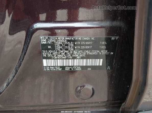 2T3BFREV3HW672495 2017 TOYOTA RAV4 Burgundy Շարժիչի բաժամունքի տեսք