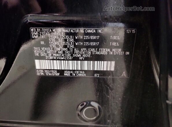 2T3BFREV4GW423587 2016 TOYOTA RAV4 Black Widok wnętrza 360 stopni