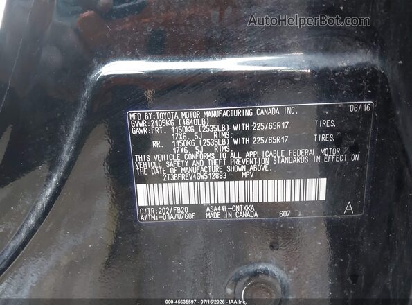 2T3BFREV4GW512883 2016 TOYOTA RAV4 Black Շարժիչի բաժամունքի տեսք