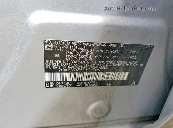 2T3BFREV5JW723615 2018 TOYOTA RAV4 Silver VIN կոդի պիտակի տեսք