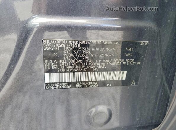 2T3BFREV6HW562167 2017 TOYOTA RAV4 Gray Вид наклейки з VIN-кодом