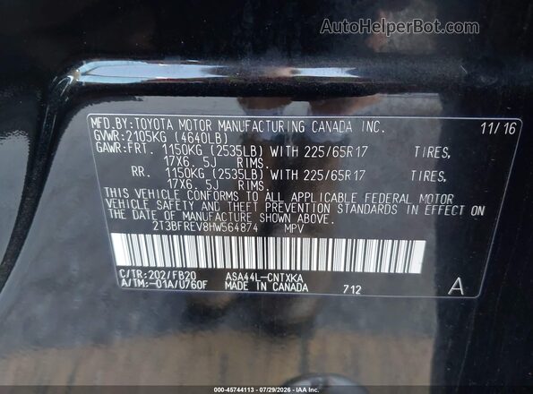 2T3BFREV8HW564874 2017 TOYOTA RAV4 Black Engine compartment view