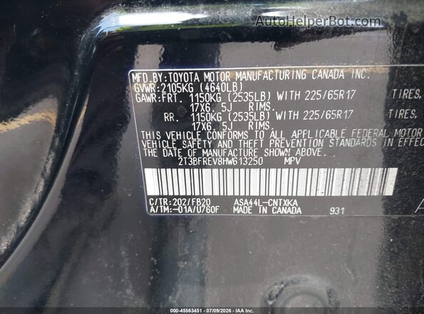 2T3BFREV8HW613250 2017 TOYOTA RAV4 Черный Вид подкапотного пространства