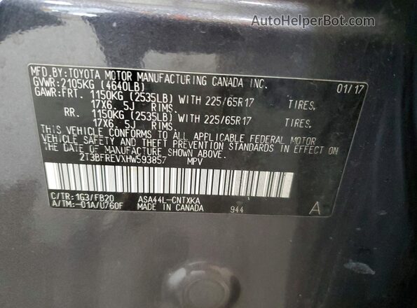 2T3BFREVXHW593857 2017 TOYOTA RAV4 Gray Սալոնի 360 աստիճան տեսք