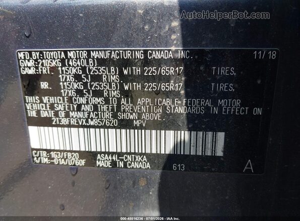2T3BFREVXJW857620 2018 TOYOTA RAV4 Gray Engine compartment view