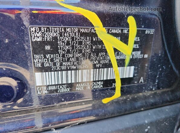 2T3C1RFV1NW186345 2022 TOYOTA RAV4 Синий Вид наклейки с VIN-кодом