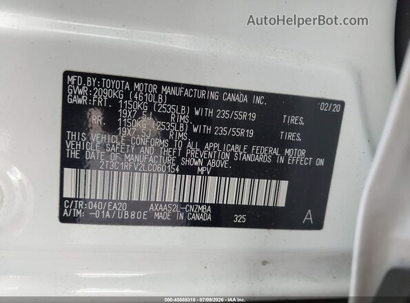 2T3C1RFV2LC060154 2020 TOYOTA RAV4 White ძრავის განყოფილების ხედი