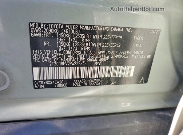 2T3C1RFV2PW272315 2023 TOYOTA RAV4 Серый Вид наклейки с VIN-кодом