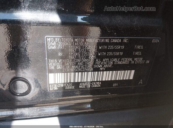 2T3C1RFV2RC274828 2024 TOYOTA RAV4 Черный Вид подкапотного пространства