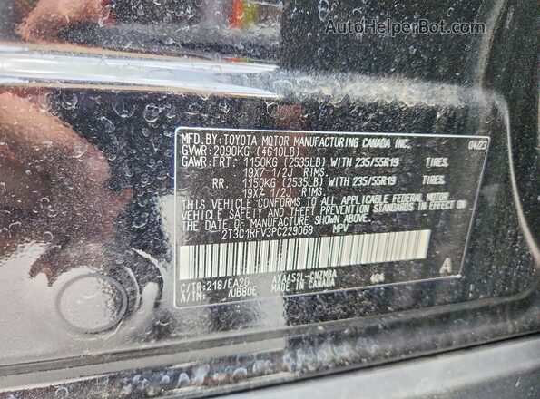 2T3C1RFV3PC229068 2023 TOYOTA RAV4 Black Widok naklejki z numerem VIN