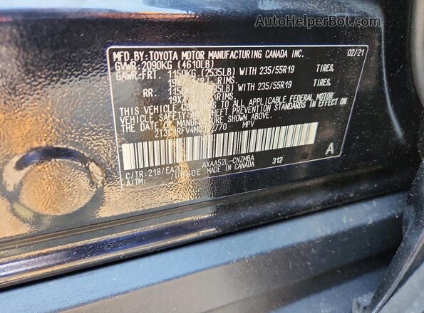 2T3C1RFV4MC122770 2021 TOYOTA RAV4 Черный Вид наклейки с VIN-кодом