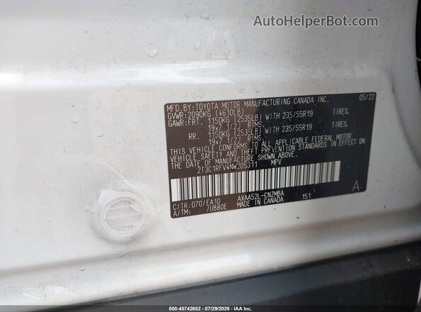 2T3C1RFV4NW205311 2022 TOYOTA RAV4 White Widok komory silnika