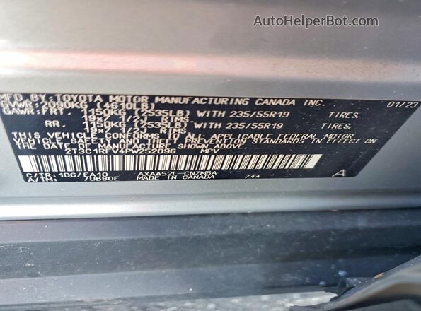 2T3C1RFV4PW252096 2023 TOYOTA RAV4 Silver Vista de la etiqueta del VIN