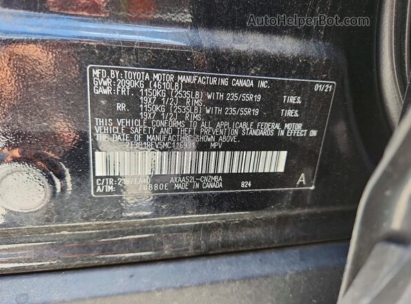 2T3C1RFV5MC116931 2021 TOYOTA RAV4 Black VIN sticker view