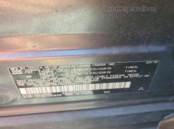 2T3C1RFV6KC001364 2019 TOYOTA RAV4 Gray VIN კოდის სტიკერის ხედი