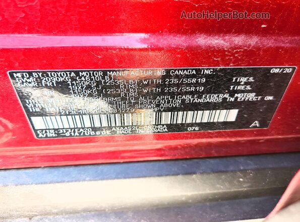 2T3C1RFV6LC081279 2020 TOYOTA RAV4 Burgundy VIN կոդի պիտակի տեսք